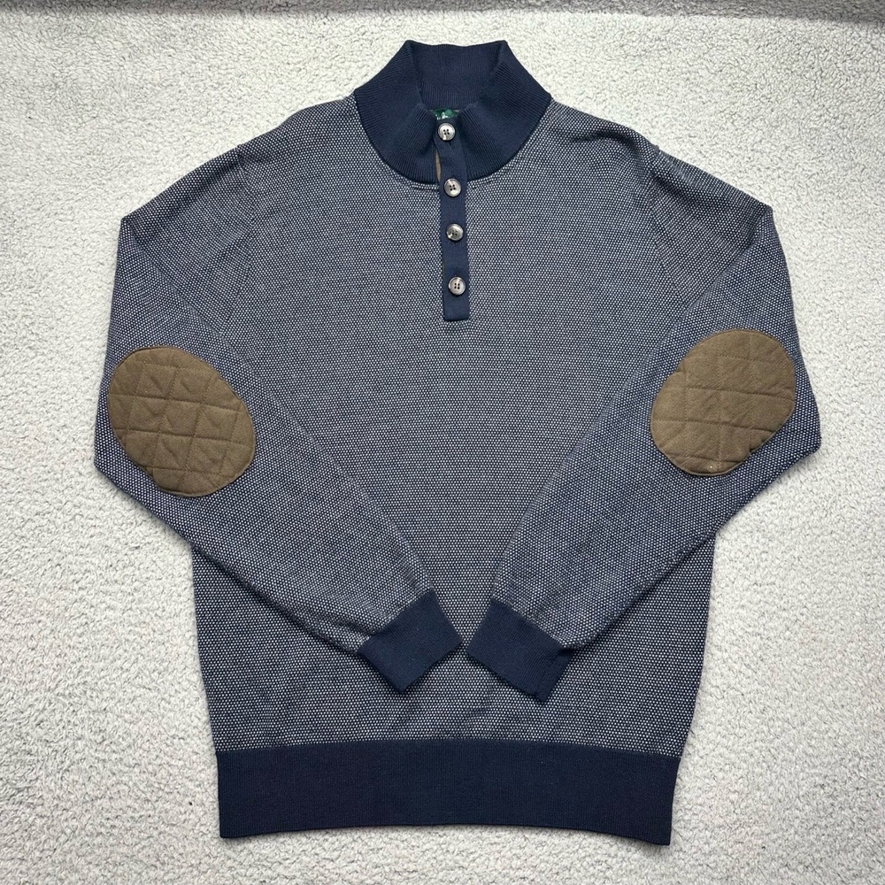 Bobby Jones Mens XL 1/4 Button L/S Blue 100% Extra fine‎ Merino Wool Sweater